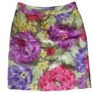 Linen Blend Floral Lined Skirt Banana Republic EUC Size 8